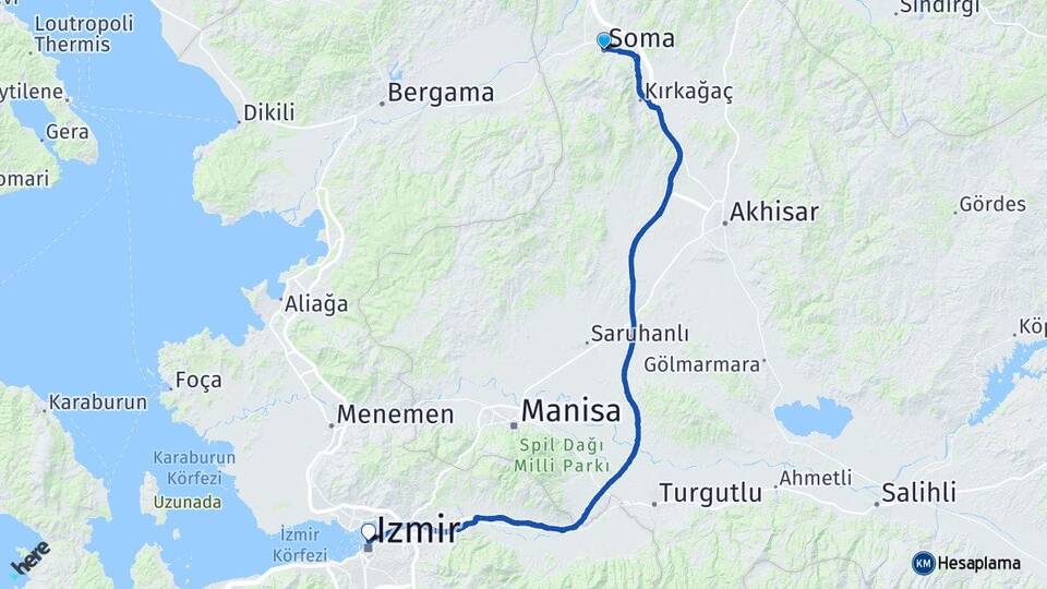 Manisa Soma Alsancak Konak İzmir Arası Kaç Km - Yol Haritası