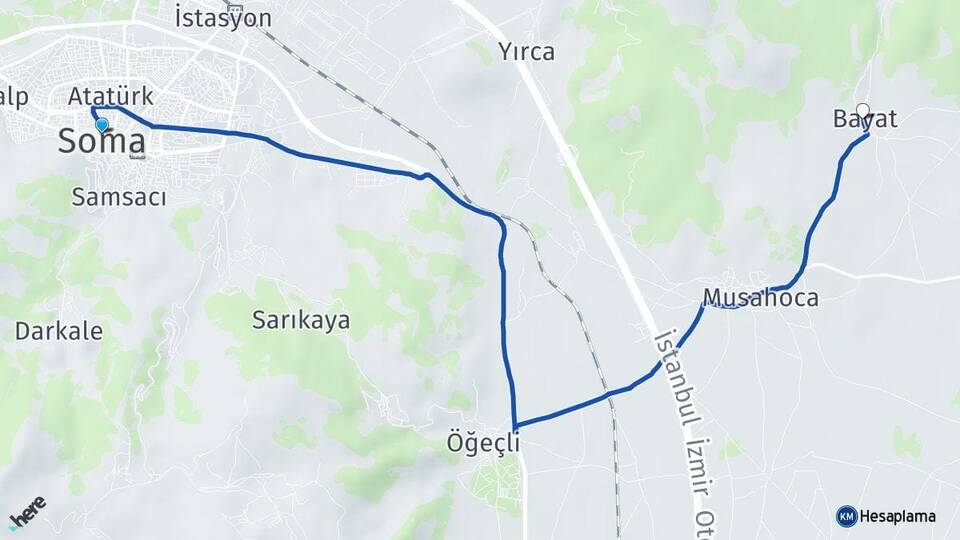 Manisa Soma Bayat Soma Arası Kaç Km - Yol Haritası