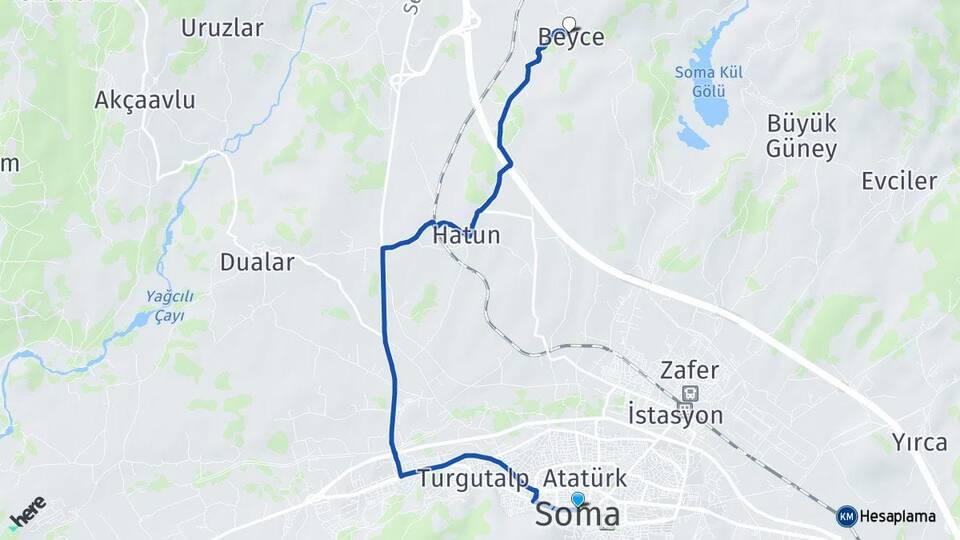 Manisa Soma Beyce Soma Arası Kaç Km - Yol Haritası