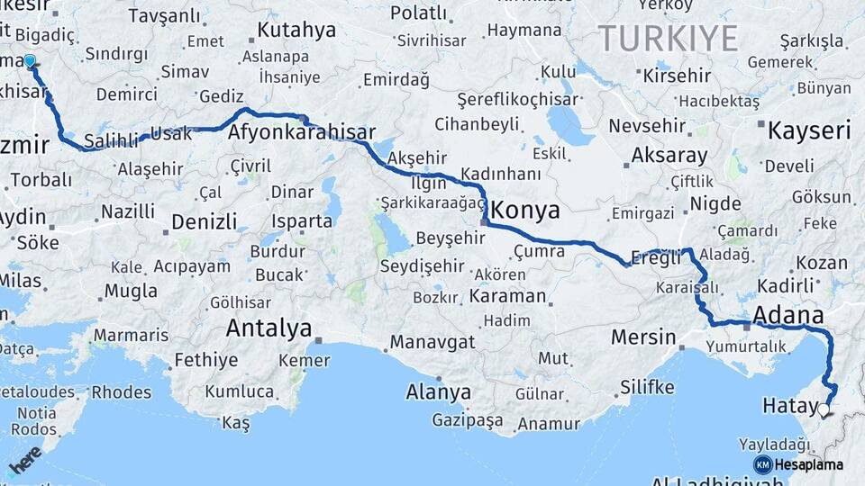Manisa Soma Hatay Arası Kaç Km - Yol Haritası