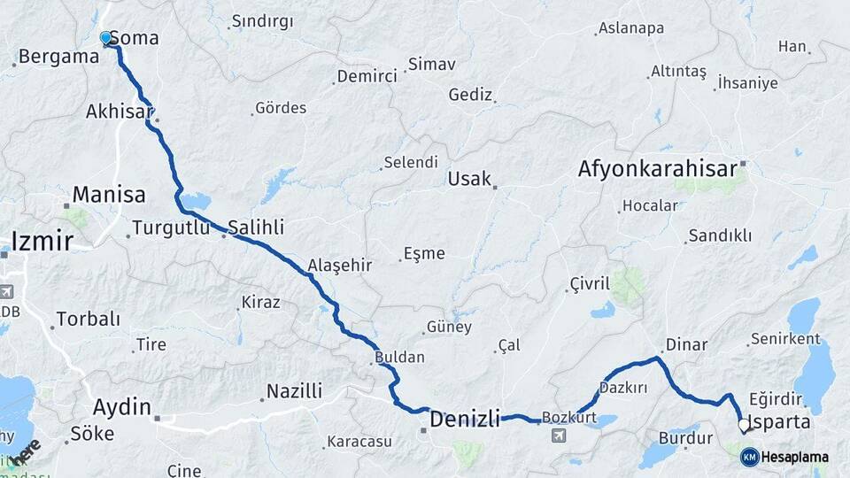 Manisa Soma Isparta Arası Kaç Km - Yol Haritası