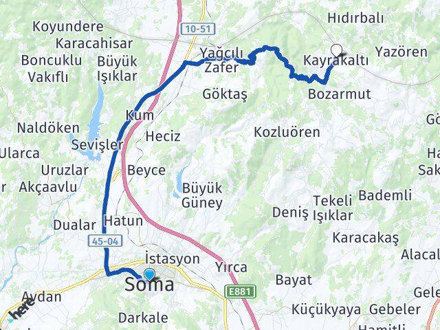 Manisa Soma Kayrakaltı Soma Arası Kaç Km - Yol Haritası