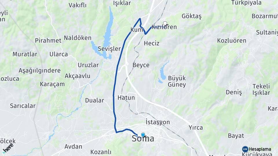 Manisa Soma Kızılören Soma Arası Kaç Km - Yol Haritası