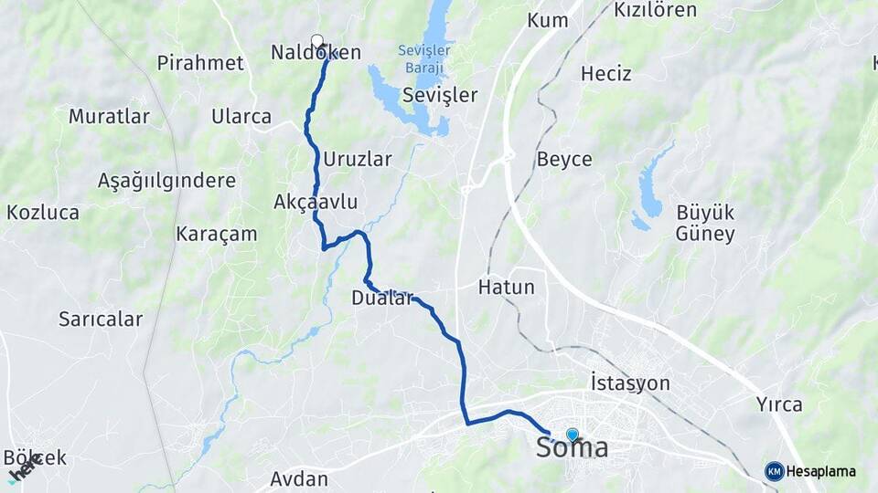 Manisa Soma Naldöken Soma Arası Kaç Km - Yol Haritası