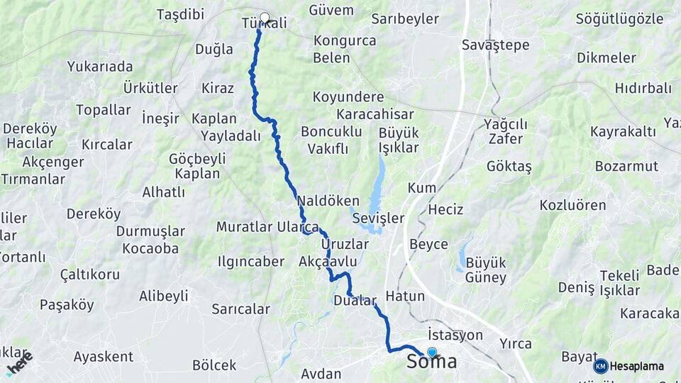 Manisa Soma Türkali Soma Arası Kaç Km - Yol Haritası