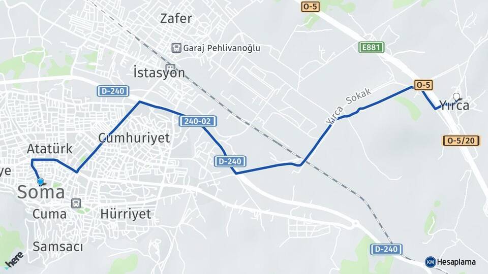 Manisa Soma Yırca Soma Arası Kaç Km - Yol Haritası