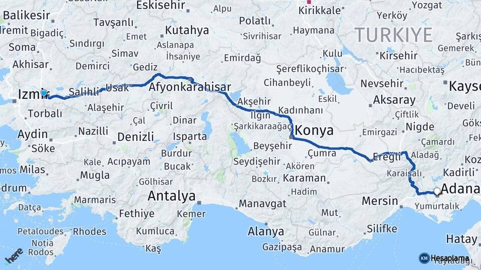 Manisa Turgutlu Adana Arası Kaç Km - Yol Haritası