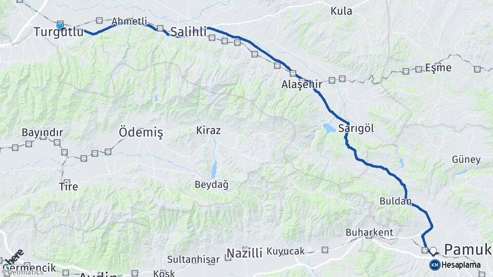 Manisa Turgutlu Duacılı Sarayköy Denizli Arası Kaç Km - Yol Haritası