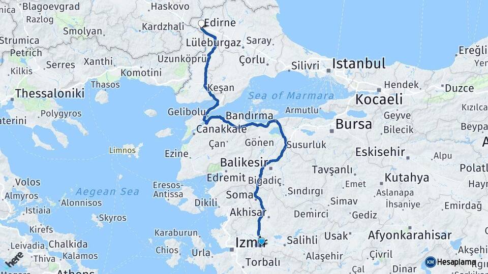 Manisa Turgutlu Edirne Arası Kaç Km - Yol Haritası