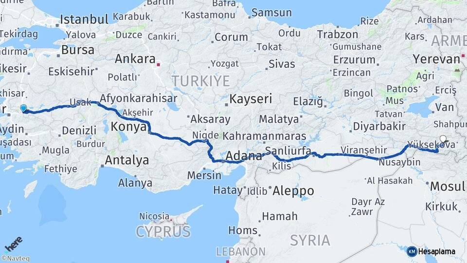 Manisa Turgutlu Hakkari Arası Kaç Km - Yol Haritası