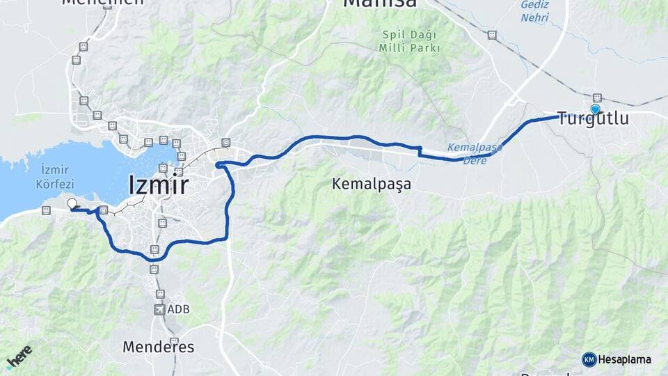 Manisa Turgutlu İnciraltı Balçova İzmir Arası Kaç Km - Yol Haritası
