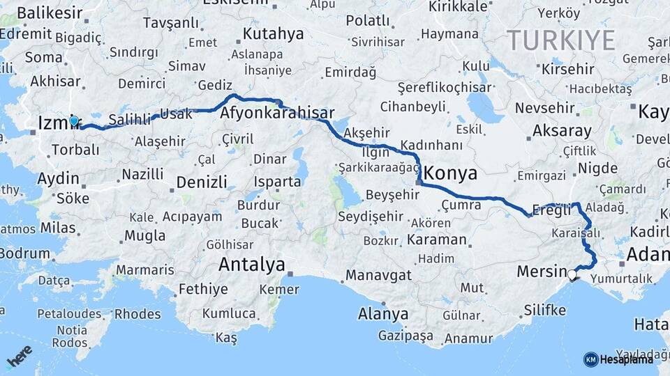 Manisa Turgutlu Mersin Arası Kaç Km - Yol Haritası