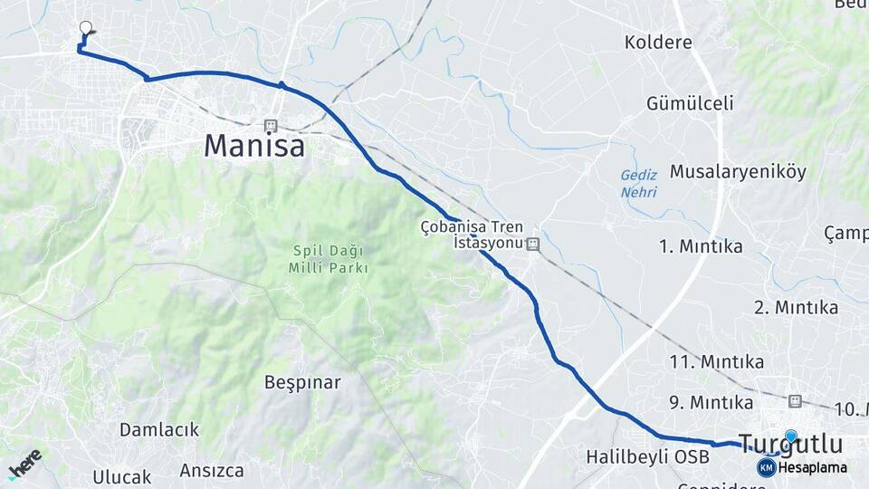 Manisa Turgutlu Muradiye Yunusemre Arası Kaç Km - Yol Haritası