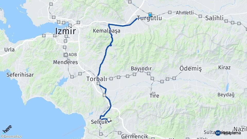 Manisa Turgutlu Şirince Selçuk İzmir Arası Kaç Km - Yol Haritası
