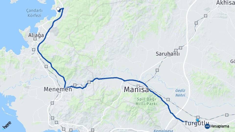 Manisa Turgutlu Yenişakran Aliağa İzmir Arası Kaç Km - Yol Haritası