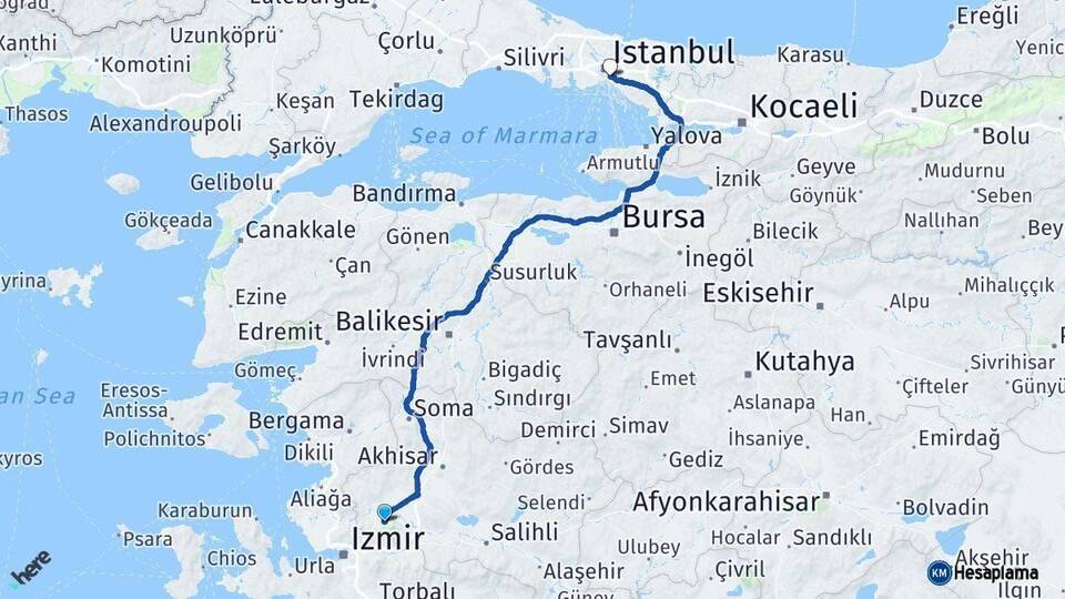 Manisa Üsküdar İstanbul Arası Kaç Km - Yol Haritası