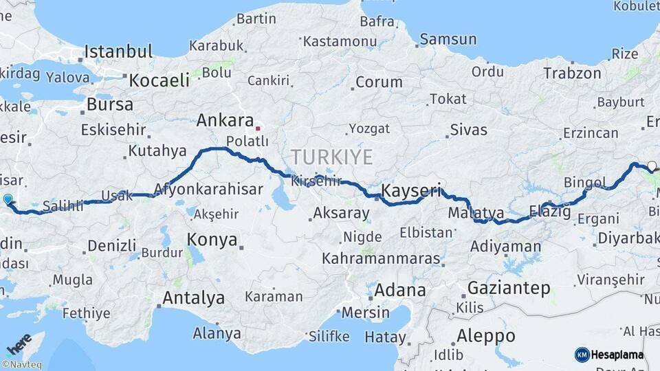 Manisa Varto Muş Arası Kaç Km - Yol Haritası