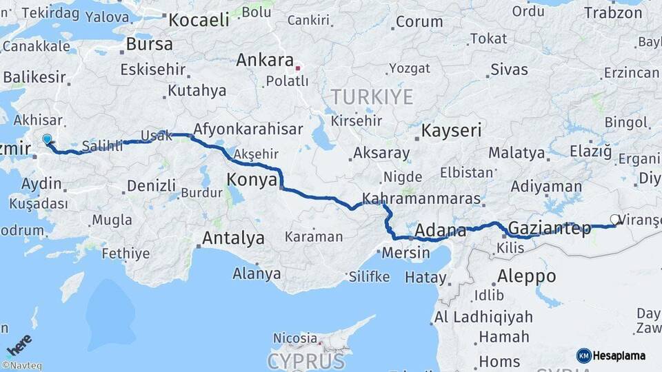 Manisa Viranşehir Şanlıurfa Arası Kaç Km - Yol Haritası