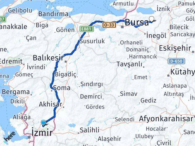 Manisa Yenişehir Bursa Arası Kaç Km - Yol Haritası