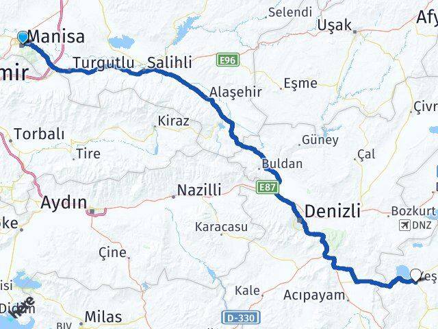 Manisa Yeşilova Burdur Arası Kaç Km - Yol Haritası