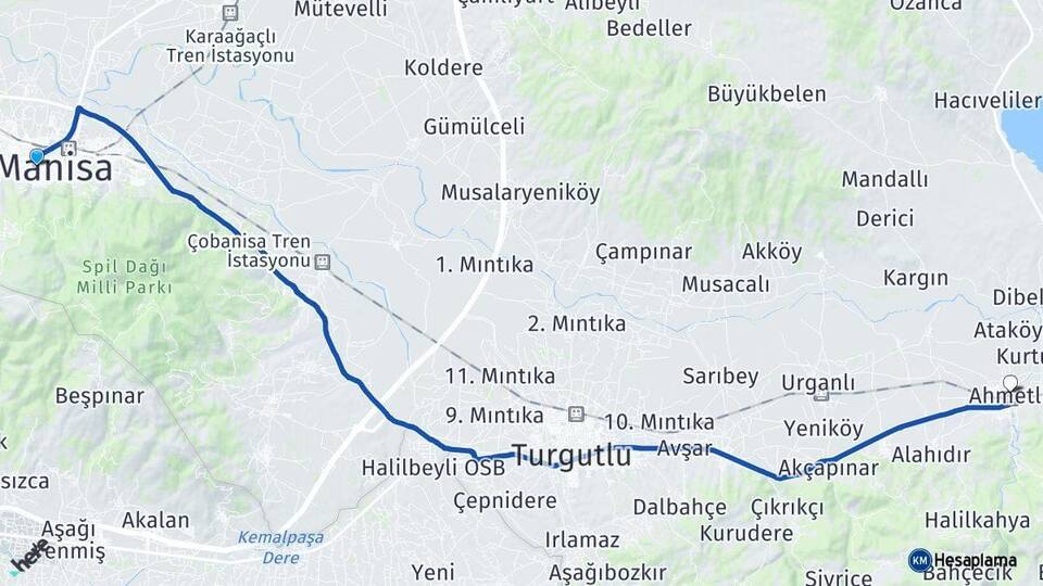 Manisa Yunusemre Ahmetli Arası Kaç Km - Yol Haritası