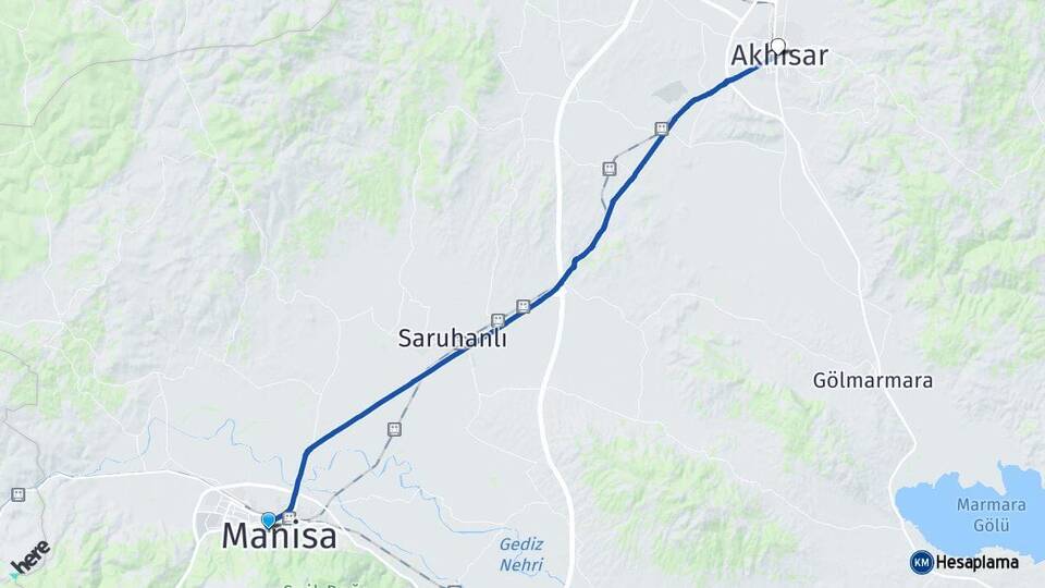 Manisa Yunusemre Akhisar Arası Kaç Km - Yol Haritası