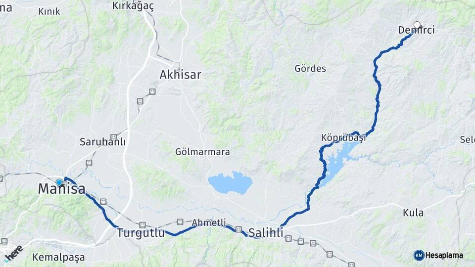 Manisa Yunusemre Demirci Arası Kaç Km - Yol Haritası