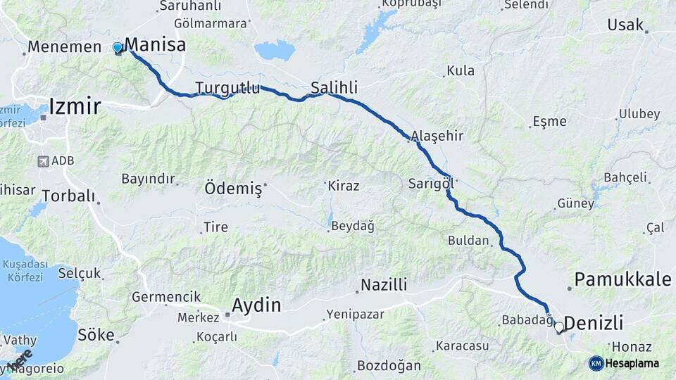 Manisa Yunusemre Denizli Arası Kaç Km - Yol Haritası