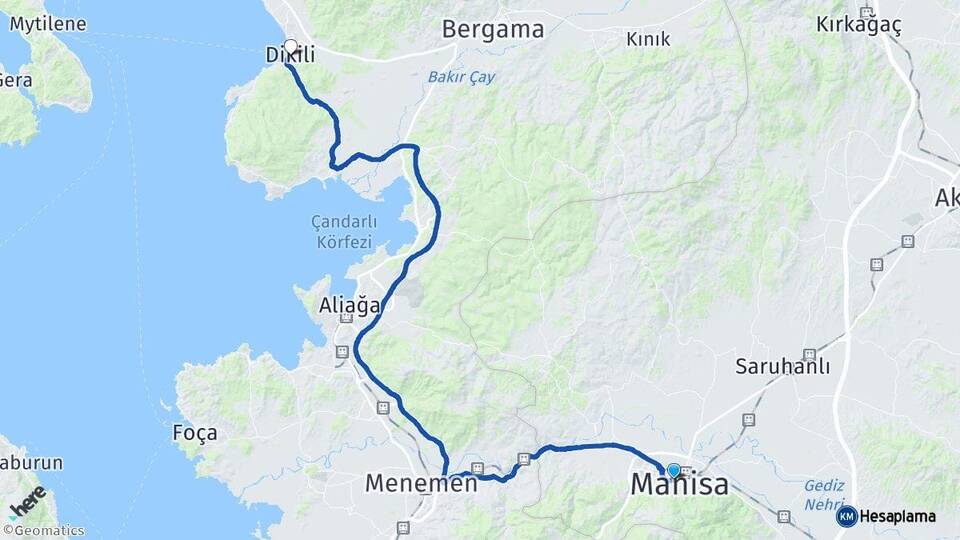 Manisa Yunusemre Dikili İzmir Arası Kaç Km - Yol Haritası