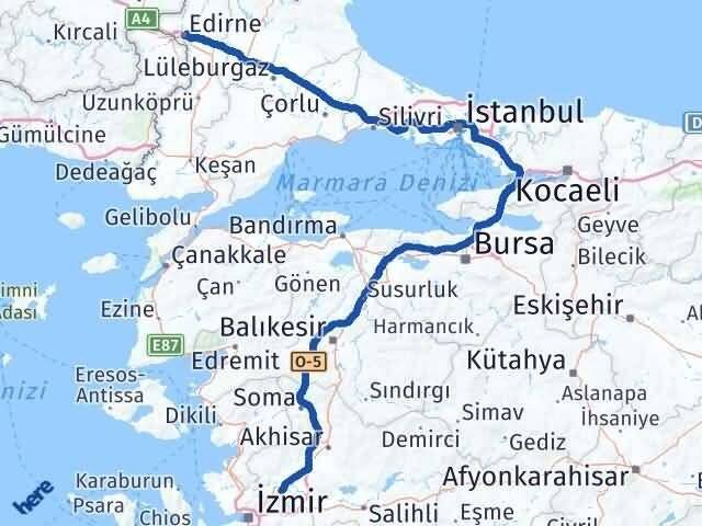 Manisa Yunusemre Edirne Arası Kaç Km - Yol Haritası