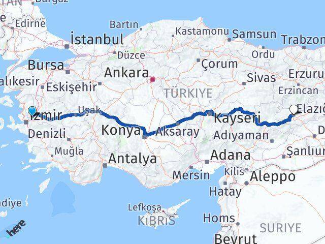Manisa Yunusemre Elazığ Arası Kaç Km - Yol Haritası