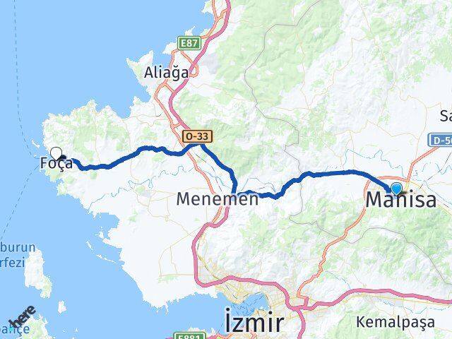 Manisa Yunusemre Foça İzmir Arası Kaç Km - Yol Haritası