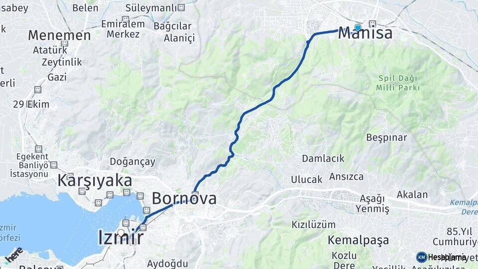 Manisa Yunusemre İzmir Arası Kaç Km - Yol Haritası