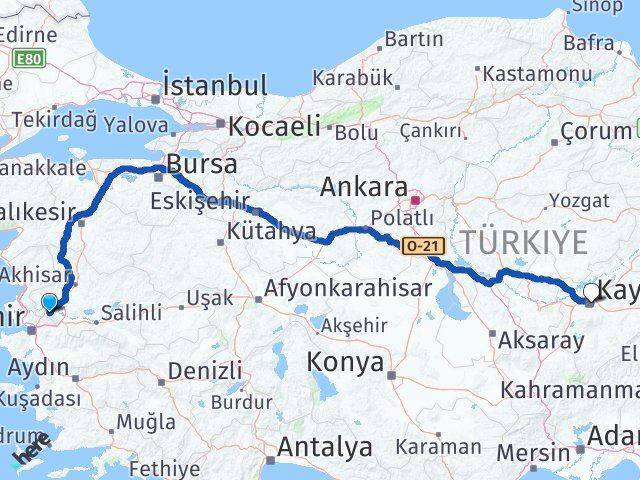 Manisa Yunusemre Kayseri Arası Kaç Km - Yol Haritası