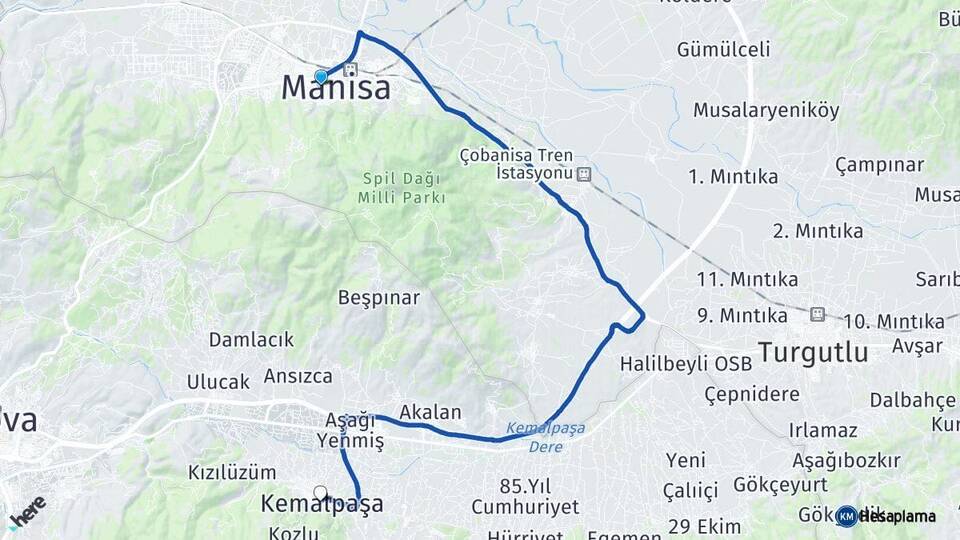 Manisa Yunusemre Kemalpaşa İzmir Arası Kaç Km - Yol Haritası