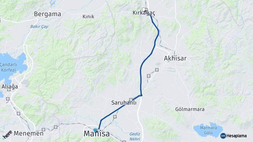 Manisa Yunusemre Kırkağaç Arası Kaç Km - Yol Haritası