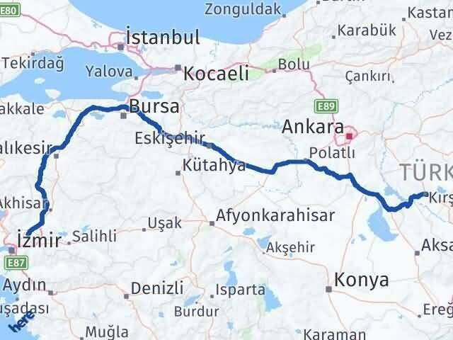 Manisa Yunusemre Kırşehir Arası Kaç Km - Yol Haritası