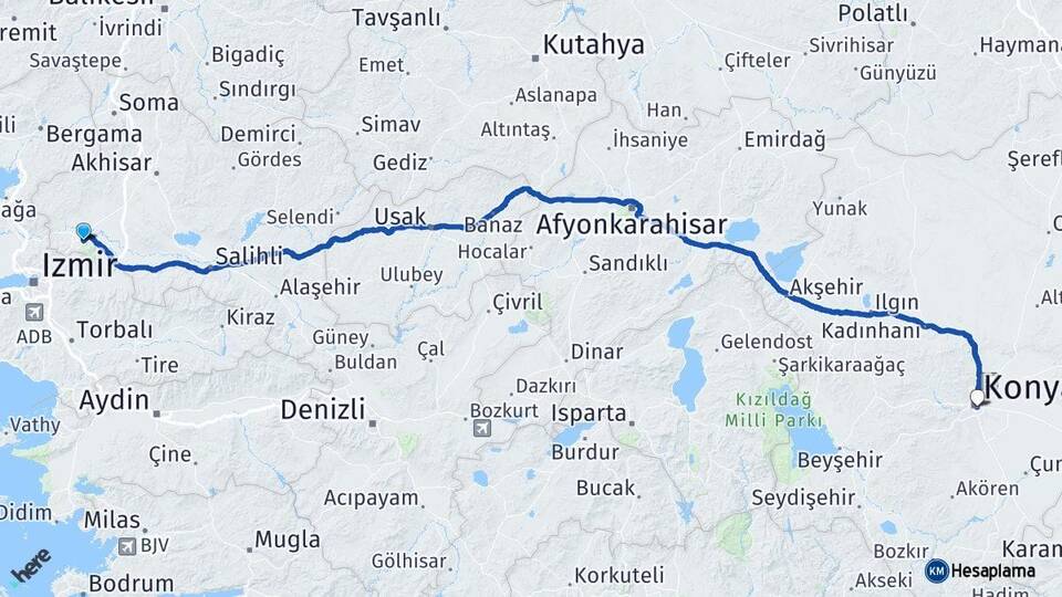 Manisa Yunusemre Konya Arası Kaç Km - Yol Haritası