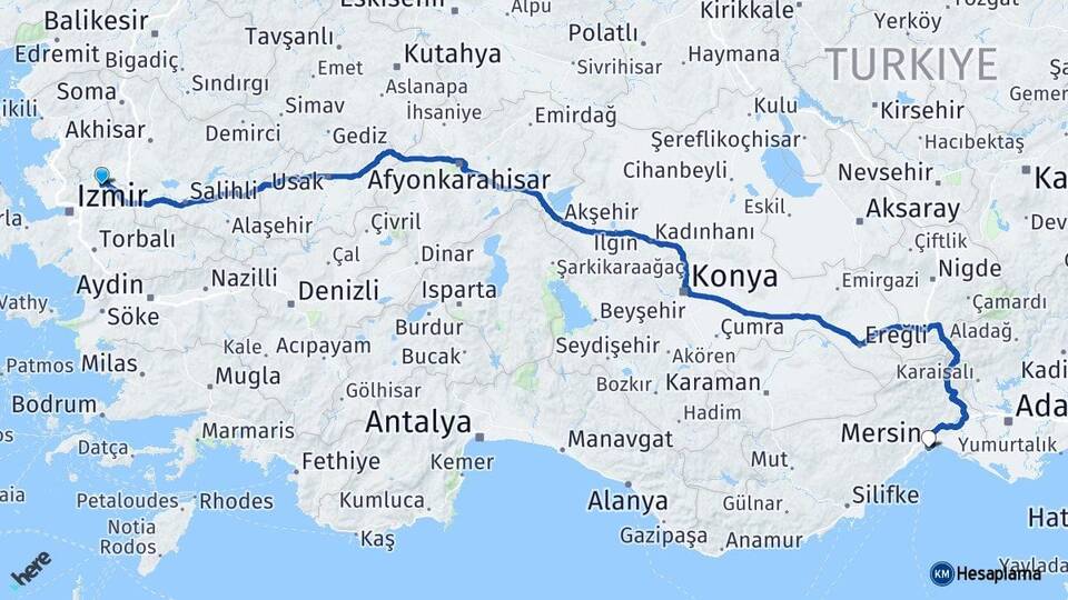 Manisa Yunusemre Mersin Arası Kaç Km - Yol Haritası