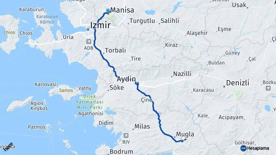 Manisa Yunusemre Muğla Arası Kaç Km - Yol Haritası