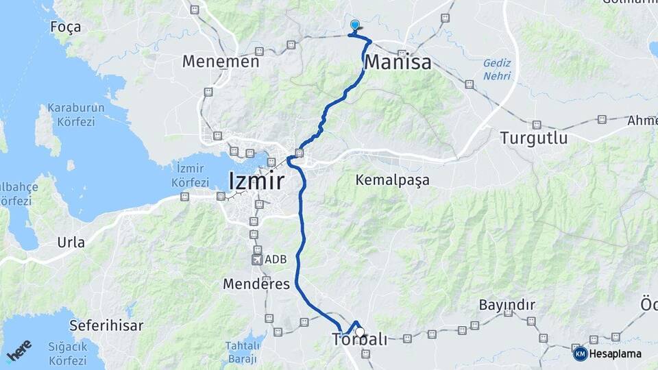 Manisa Yunusemre Muradiye Torbalı İzmir Arası Kaç Km - Yol Haritası