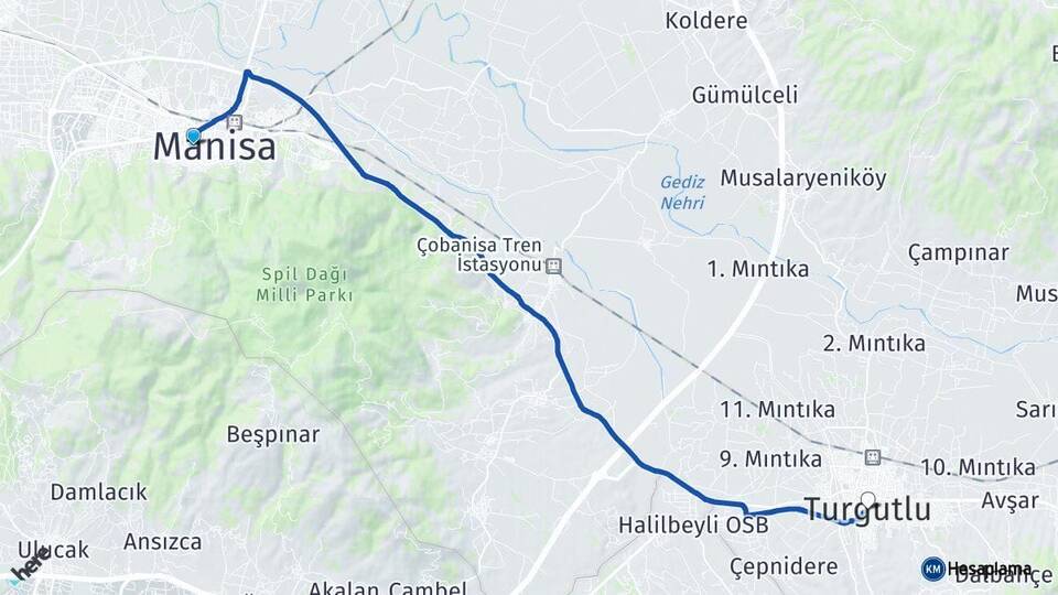 Manisa Yunusemre Turgutlu Arası Kaç Km - Yol Haritası