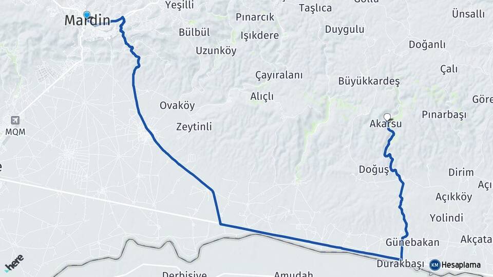 Mardin Akarsu Nusaybin Arası Kaç Km - Yol Haritası
