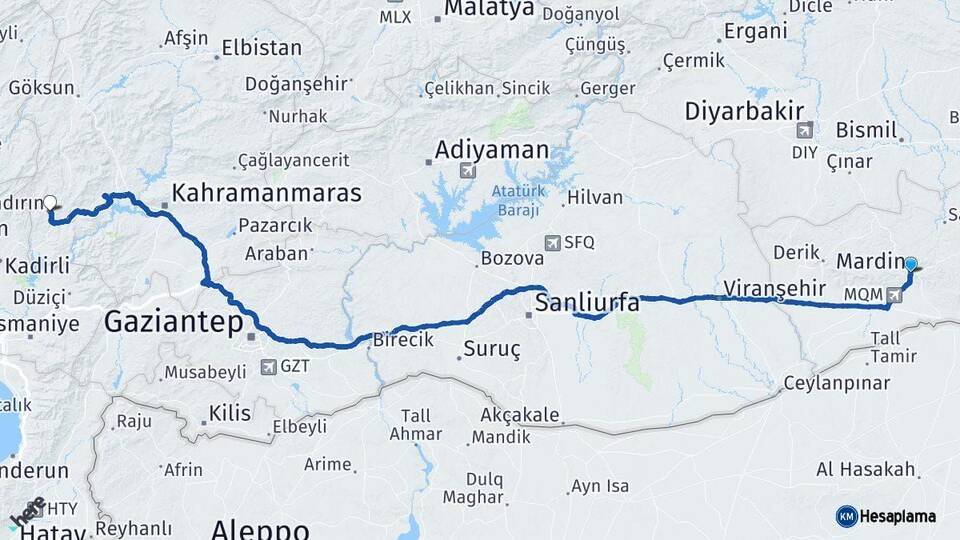 Mardin Andırın Kahramanmaraş Arası Kaç Km - Yol Haritası
