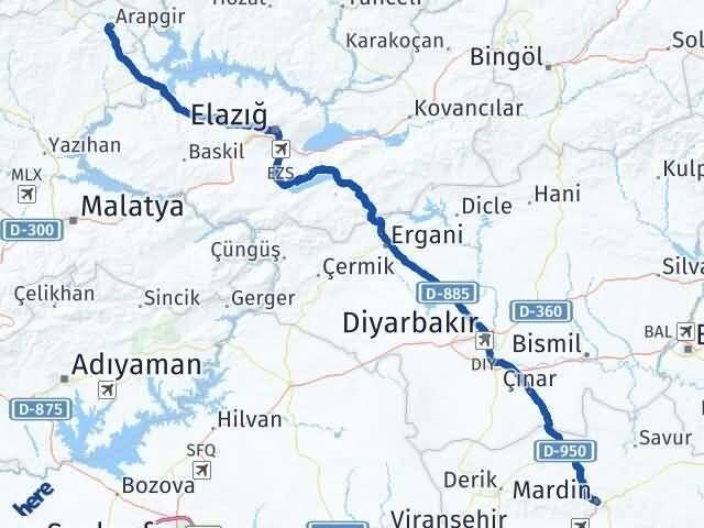 Mardin Arapgir Malatya Arası Kaç Km - Yol Haritası