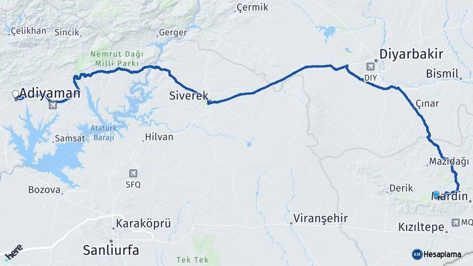 Mardin Artuklu Adıyaman Arası Kaç Km - Yol Haritası