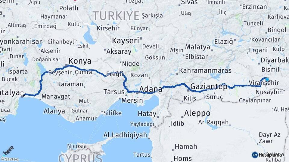 Mardin Artuklu Antalya Arası Kaç Km - Yol Haritası
