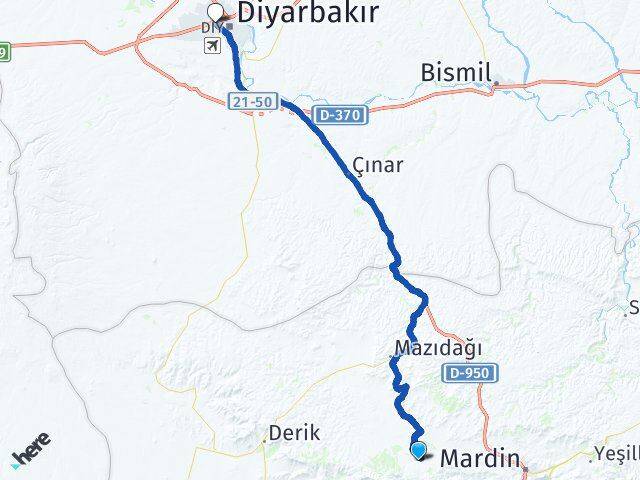 Mardin Artuklu Bağlar Diyarbakır Arası Kaç Km - Yol Haritası
