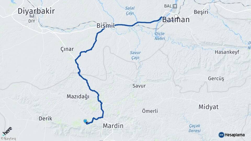 Mardin Artuklu Batman Arası Kaç Km - Yol Haritası