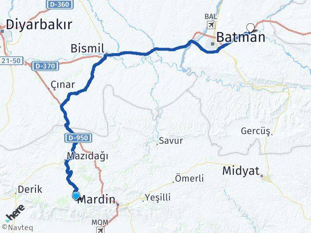 Mardin Artuklu Beşiri Batman Arası Kaç Km - Yol Haritası